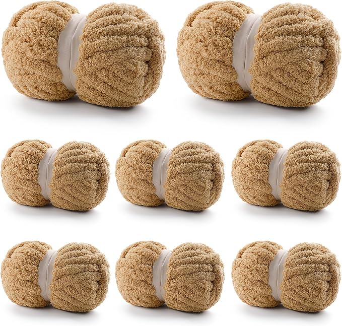 8 Pack Chunky Yarn for Hand Knitting - Chenille Yarn for Crocheting - 224 Yds Chunky Blanket Yarn Jumbo, Thick Fluffy for Knitting Blankets, Super Bulky Yarn 61.6 Oz(Camel)