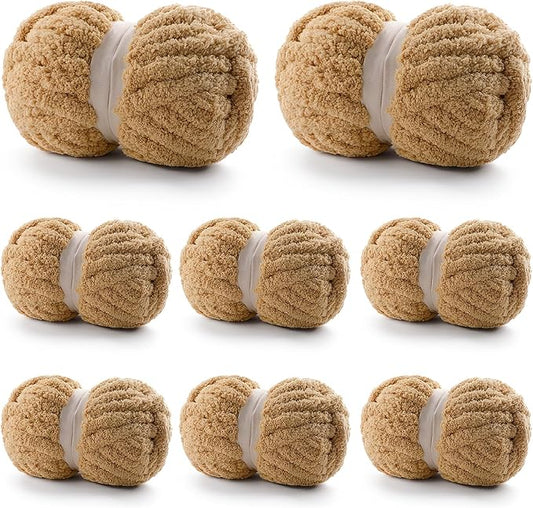 8 Pack Chunky Yarn for Hand Knitting - Chenille Yarn for Crocheting - 224 Yds Chunky Blanket Yarn Jumbo, Thick Fluffy for Knitting Blankets, Super Bulky Yarn 61.6 Oz(Camel)