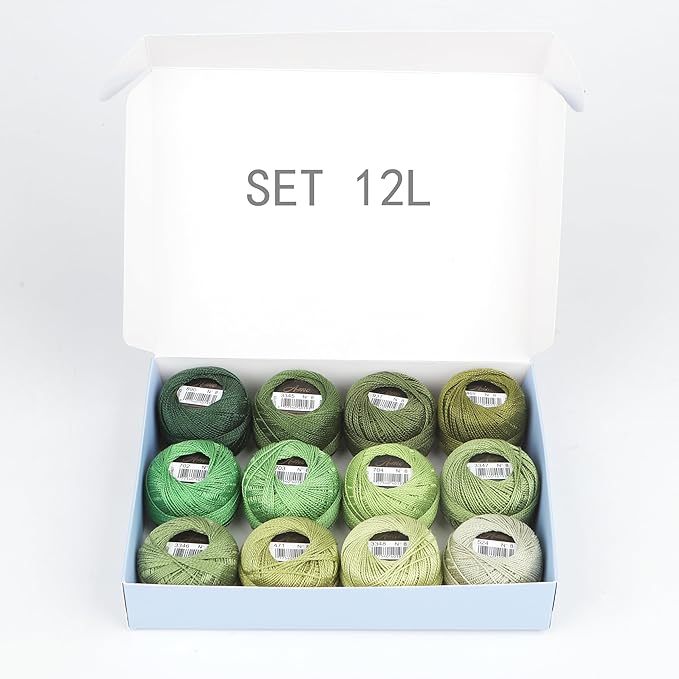 Size 8 Double Mercerized Egyptian Long Staple Cotton Pearl Thread 12 Gradient Colors per Box 5 Grams Ball Rainbow Color Embroidery Thread for Crochet Cross Stitch Hand Embroidery (12L)