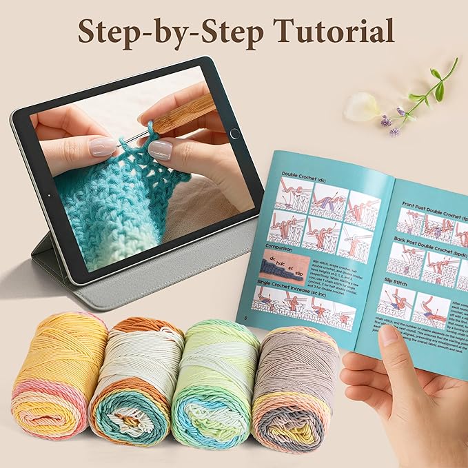 CrochEaze Crochet Kit for Beginners, Crochet Tote Bag Set with Step-by-Step Video Tutorials, Including Gradient Color Yarn, Crochet Hook, Heart-Shaped Bag Strap (Pouch-Green)