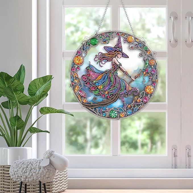 SKRYUIE Halloween Hanging Diamond Art Kits for Adults Pendant Suncatcher, Special Shaped Crystal DIY Pearl Diamond Painting Kit, Gift for Mother Spring Summer Window Wreath Decor 7.88 x 7.88 Inch D10
