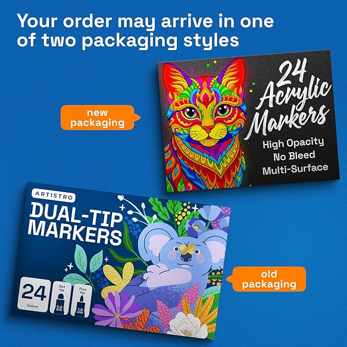 ARTISTRO 24 Acrylic Paint Markers for Rock, Fabric, Wood, Glass, Eggs - Dual-Tip Paint Pens for Coloring Books for Adults, Teens, Kids - Art & Craft Supplies - Gift Idea - Easter Basket Stuffers