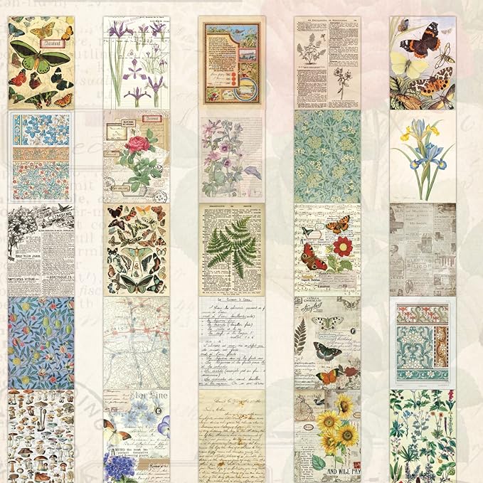 emmoolife Vintage Washi Sticker for Scrapbooking, Ephemera Sticker Book for Journaling with 512 Botanical Stickers & 25 Scrapbook Papers, Ephemera for Junk Journal, Journaling Supplies for Crafts