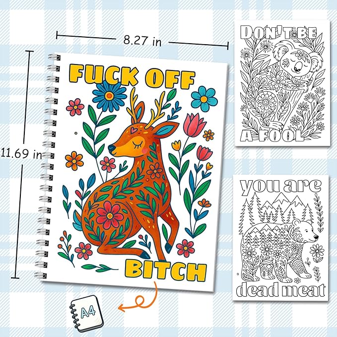 Zouier Swear Word Funny Coloring Book with 36 Markers for Adults Relaxation Spiral Bound, Stress Relief, Cancer Care, Self Care, Get Well Gifts Crafts for Women