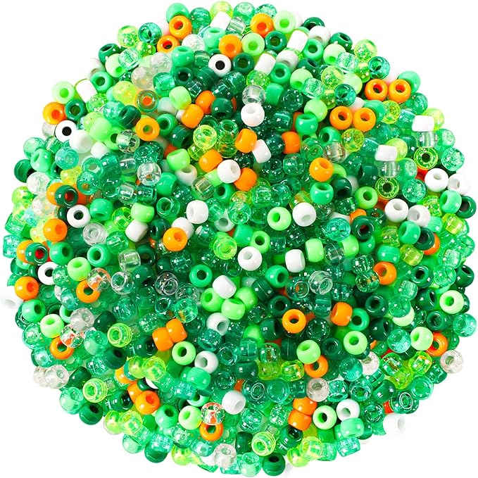 UPINS 1200Pcs St. Patrick's Day Pony Beads,Green Glitter Irish Colored Beads Bulk for Jewelry Making Bracelets Necklace DIY Crafts Supplies (10 Colors)