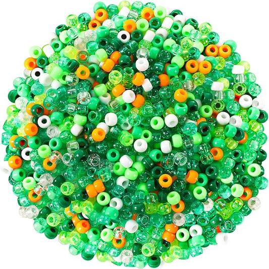 UPINS 1200Pcs St. Patrick's Day Pony Beads,Green Glitter Irish Colored Beads Bulk for Jewelry Making Bracelets Necklace DIY Crafts Supplies (10 Colors)