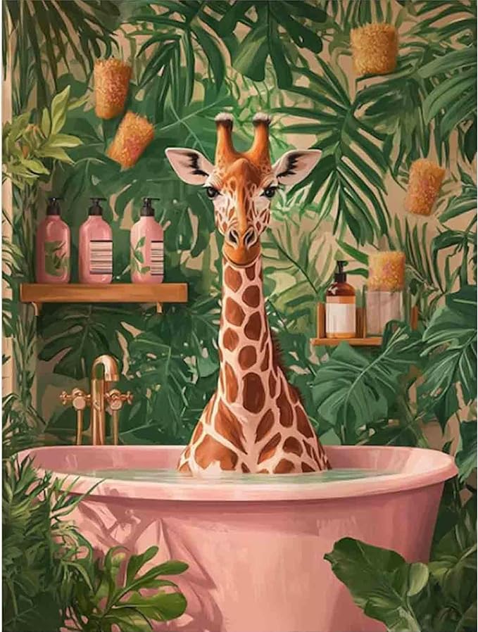 Giraffe Stamped Cross Stitch Kits for Adults -Tub Embroidery Kits for Beginners Adults,11 CT Patterns Dimensions Counted Cross Stitch Kits for Adults Arts Craft 12x16 inch