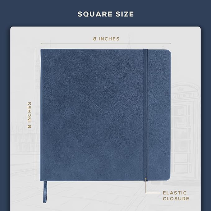 Beechmore Books Square Mixed Media Sketchbook - 8x8 Inch Professional Art Journal, 160 GSM / 98 lb Ivory Paper, Perforated Pages, Vegan Leather Hardcover, Lay-Flat Design for Drawing & Doodling