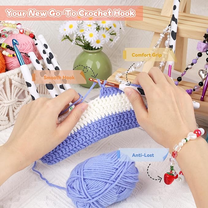 Coopay Crochet Hooks, Crochet Hook with Soft Polymer Clay Handle and Attached Bracelet - Stylish & Practical - 5.5mm (I-9)