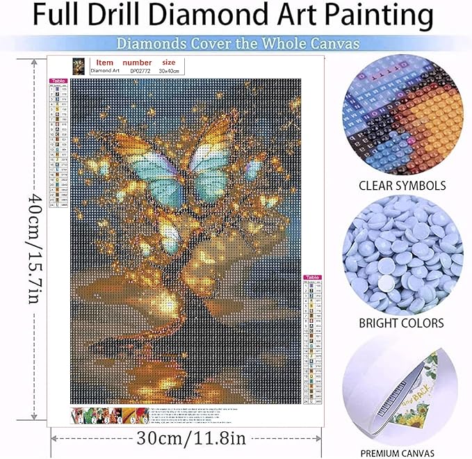 WUDWL Butterfly Diamond Art Kits for Adults - Diamond Painting Kits for Adults Beginner, Tree of Life DIY 5D Full Drill Gem Art for Home Wall Decor 12x16 inch