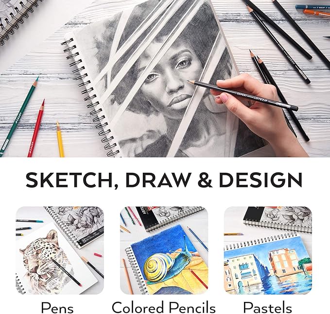 ARTEZA Sketch Book 2-Pack, 9x12 Inches – 200 Sheets, Spiral Bound, 68 lb Acid-Free Drawing Pad for Adults, Teens & Artists for Sketching
