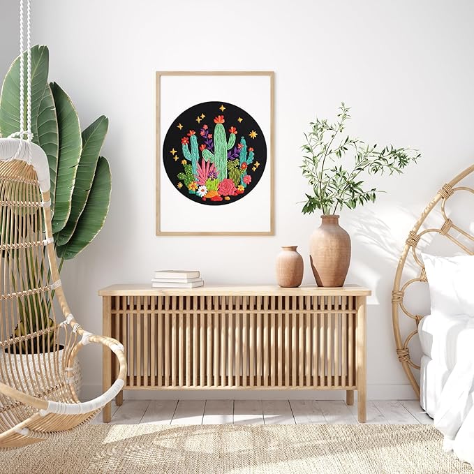 Louise Maelys Cactus Embroidery Kits for Beginners, DIY Cross Stitch Starter Craft Kits for Adults Including Embroidery Cloth with Pattern, Hoop, Needles Instruction and Threads