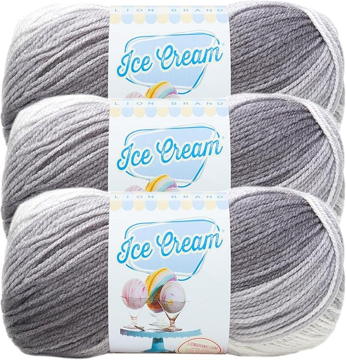 Lion Brand Yarn, Ice Cream Baby Yarn for Knitting, Crochet, and Crafts, Cookies & Cream, 3 Pack, DK Weight Colorful Acrylic Fiber for Baby Blankets, Hats, and Sweaters