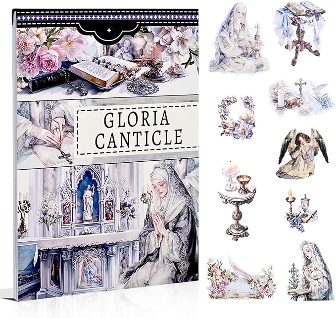 Gloria Cantical Pre-Cut Journal Sticker Book for Journaling, Scrapbook Stickers for Bullet Journals, Junk Journal Supplies, Planner, 20 Sheets A5 Size Washi, PET & Paper Collage Materials