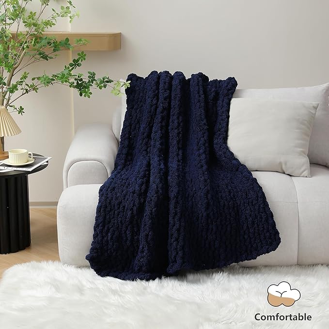 Chunky Yarn for Hand Knitting - #10 Chunky Chenille Yarn, Jumbo Big Thick Chunky Yarns for Crocheting, Super Bulky Chunky Knit Blanket Yarns, 8 Skein (25 yds 8 oz Each Skein), Navy Blue