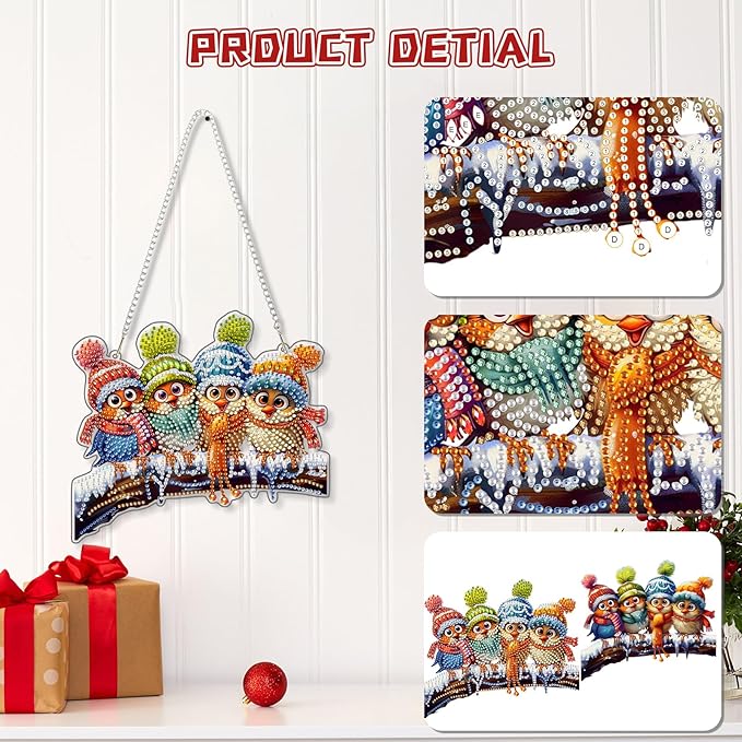 KEYIFA Christmas Diamond Painting Kit, DIY Birds Diamond Art for Adults, Diamonds Painting Pendant Special Shaped Rhinestone Window Hanging Ornaments Home Garden Wall Door Decoration, 20cm Width