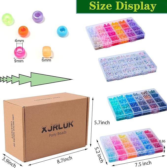 XJRLUK Pony Bead Bracelet Making Kit, 72 Colors 6x9mm Craft Kit for Friendship Jewelry, Rainbow Bulk With Letter Beads for Girls and Kids Age 5+ DIY Crafts Gifts Jewelry Toys