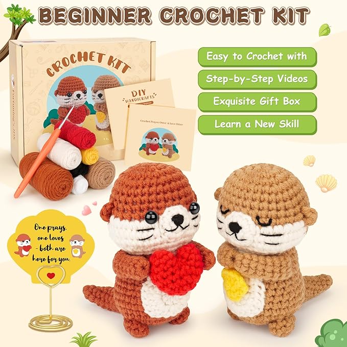 Crochet Kit for Beginners, Emotional Positive Support Crochet Gift, Otter Couple Crochet Animal Kit, Easy Crochet Kits for Adults, DIY Craft Gift Birthday, Valentine's Day, Teacher Appreciation