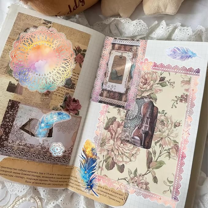 130 Pcs Pastel Fade-Resistant Lace Scrapbook Stickers - Vintage Colorful Butterfly Feather Embellishments, Waterproof Reusable DIY Decor for Journal Wedding Photo Album Craft Gift Seasonal Projects