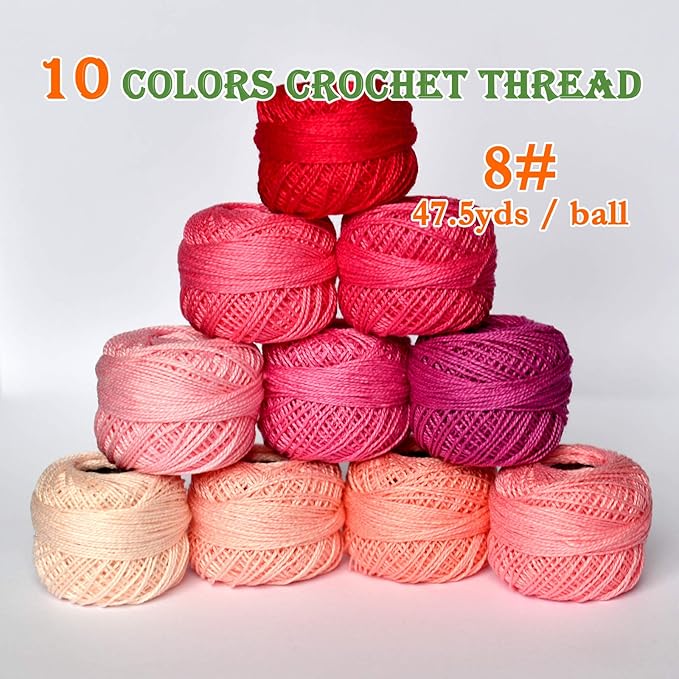 colored bird Crochet Thread 10 Balls Cardinal Size 8 for Crochet Hardanger Cross Stitch Needlepoint Hand Embroidery (Pink Series)