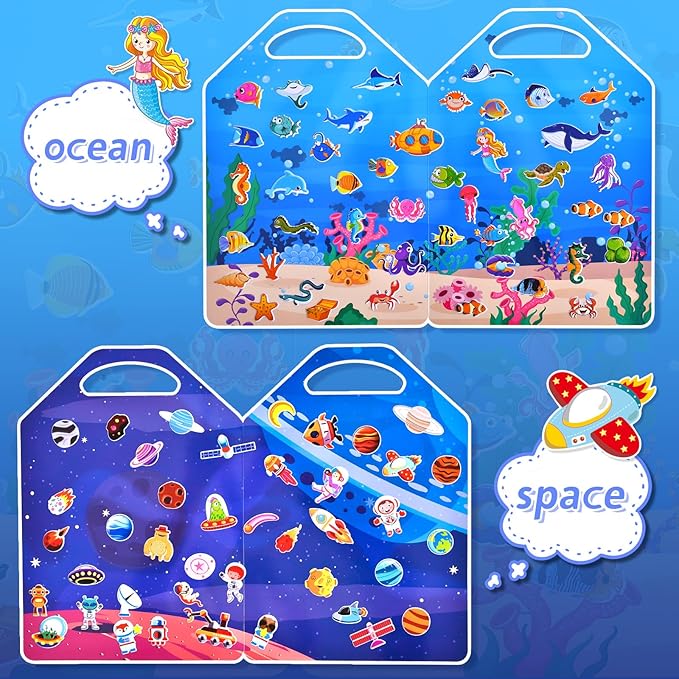 cosomia 6 set (260pcs) puffy sticker books activity for kids, animal, farm, dinosaurs, space, vehicle, ocean, 3d reusable stickers for boys and girls, travel sticker books for kids ages 3+