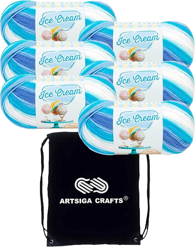 Lion Brand Ice Cream Blue Moon 923-218 (6-Skeins - Same Dye Lot) Baby Sport #2 Acrylic Yarn for Crocheting and Knitting with Project Bag
