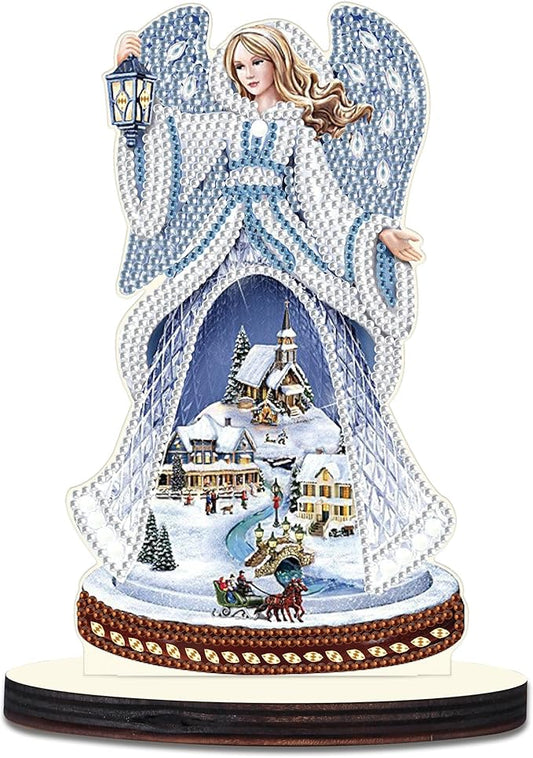 MVVMTOP Christmas Diamond Art Tabletop Decoration, DIY Snow Angel, Diamond Art 5D Special Shape Crystal Diamond Partial Diamond Art Painting Mosaic Handicraft, Home Office Tabletop Decor Gift