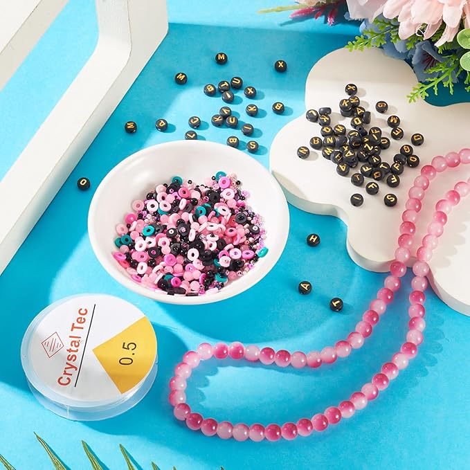 Spritewelry Friendship Bracelet Making Kit with Glass Seed Beads 8mm Cerise Clay Beads Bracelet Making Kit for Adults Letter Bead for Jewelry Making DIY Crafts Gift Supplies 1 Bag