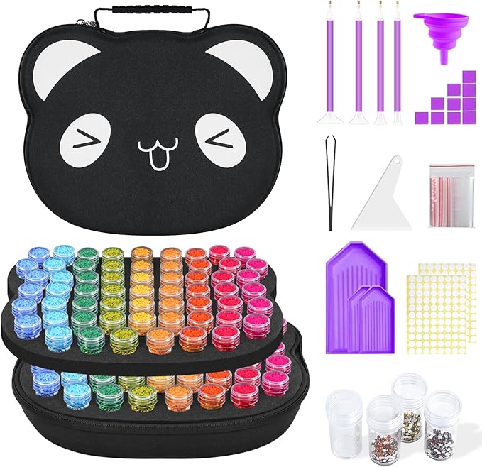 ZORETCO Diamond Painting Storage Containers,120 Slots Diamond Art Accessories, 5D Diamond Painting Kits with Tools for Jewelry Bead Rhinestones Organizer (120-Black)