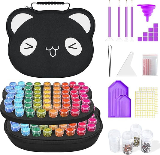 ZORETCO Diamond Painting Storage Containers,120 Slots Diamond Art Accessories, 5D Diamond Painting Kits with Tools for Jewelry Bead Rhinestones Organizer (120-Black)