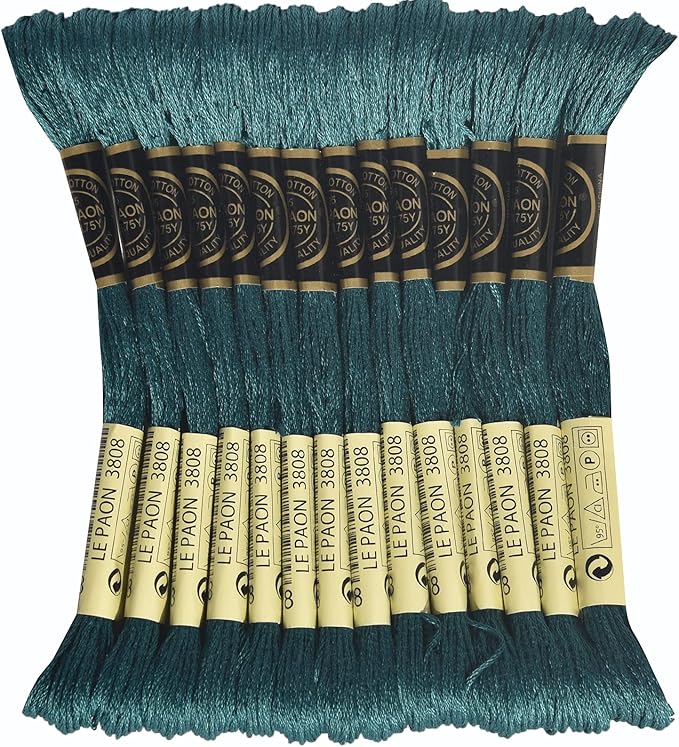 LE PAON Embroidery Floss, 14-Pack Six Strands 100% Long Staple Cotton Embroidery Thread, 8.7-Yard，Color Number：3808, Dark Turquoise
