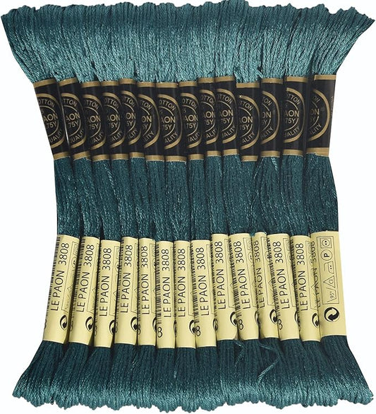 LE PAON Embroidery Floss, 14-Pack Six Strands 100% Long Staple Cotton Embroidery Thread, 8.7-Yard，Color Number：3808, Dark Turquoise