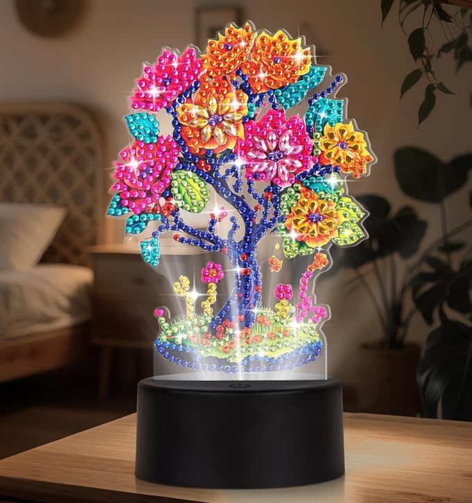 Diamond Painting Night Light, Diamond Painting Kits For Adults Desktop Ornaments For Table Tabletop Decor Diamond Art Accessories For Adult Beginner Touch Lamp for Bedrooms Living Room-Tree of Life