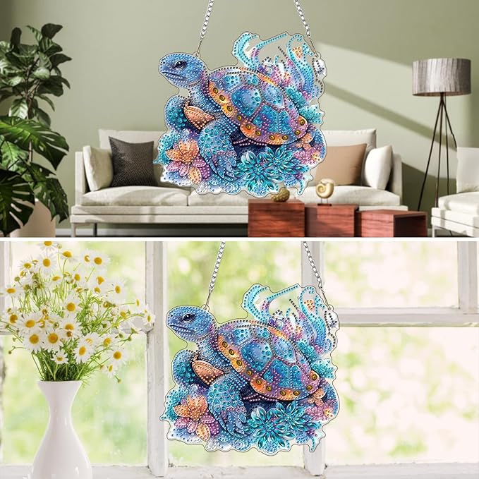 MXJSUA Turtle Special Shaped Hanging Diamond Painting Art Kits for Adults, Crystal Rhinestone Acrylic Gem Art Pendant Ornaments Kit for Home Decor and Gift 7.87 * 7.87 Inch