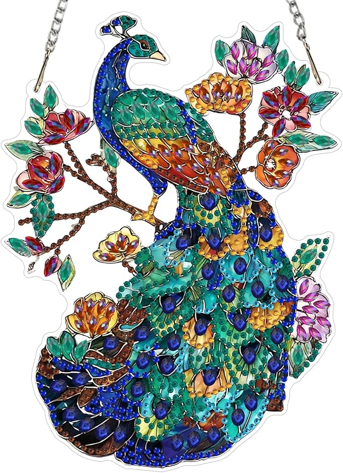EOBROMD Diamond Hanging Art Kits for Adults Flower, Peacock DIY Special Shaped Rhinestone Kits for Adults, Diamond Art Painting Suncatcher, Window Pendants Home Garden Wall Hanging Ornament