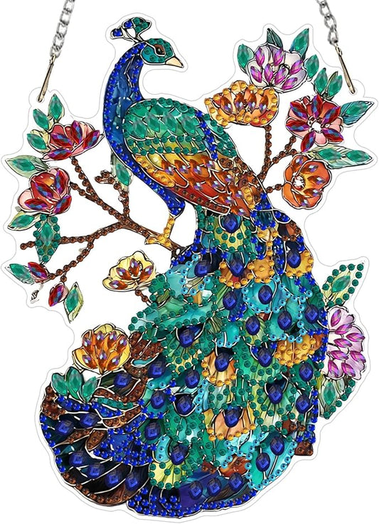 EOBROMD Diamond Hanging Art Kits for Adults Flower, Peacock DIY Special Shaped Rhinestone Kits for Adults, Diamond Art Painting Suncatcher, Window Pendants Home Garden Wall Hanging Ornament