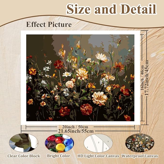 HMZephitiquc Paint by Numbers Flowers, Wildflowers Paint by Numbers for Adults, Flowers Painting by Numbers for Adults, Acrylic Oil DIY Crafts for Gift Home Decor 16x20 in
