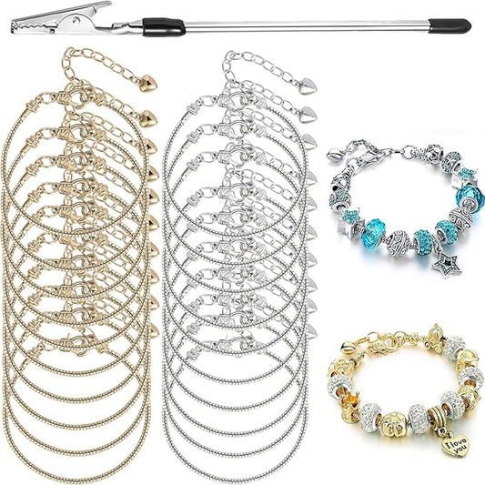 20 Pcs Snake Chain Charm Bracelet Chains with Bracelet Helper 3mm Adjustable Snake Charm Bracelet with Heart Lobster Clasp Extender Chain DIY Bracelet Chains for Women Gifts Jewelry Making Supplies