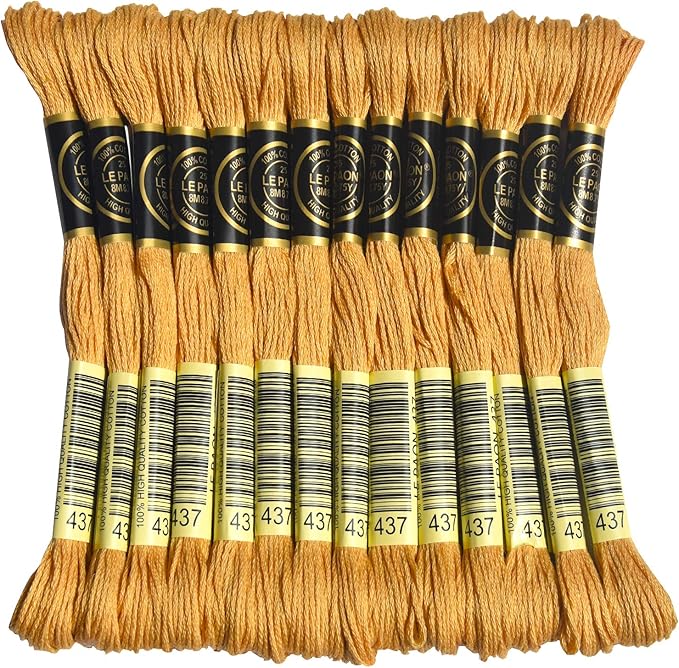 LE PAON Embroidery Floss, 14-Pack Six Strands 100% Long Staple Cotton Embroidery Thread, 8.7-Yard，Color Number：437,Light Tan