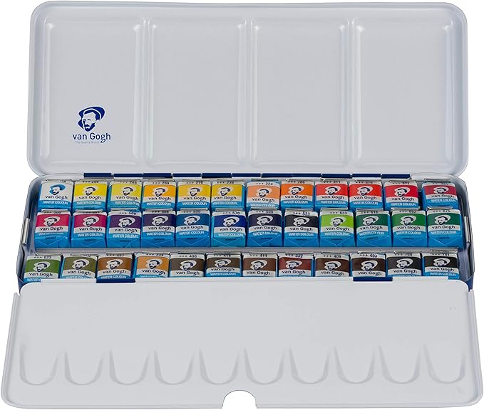 Van Gogh Watercolor Paint Set, Metal Tin, 36-Half Pan