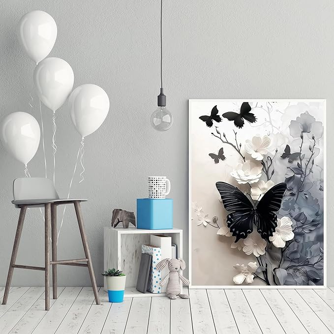 CZYWJMEI 5D Diamond Painting Kits for Adults Beginners,DIY Butterfly Flower Diamond Art Kits,Full Round Drill Diamond Dot Gem Art Kits,Home Wall Decor 12 x16nch