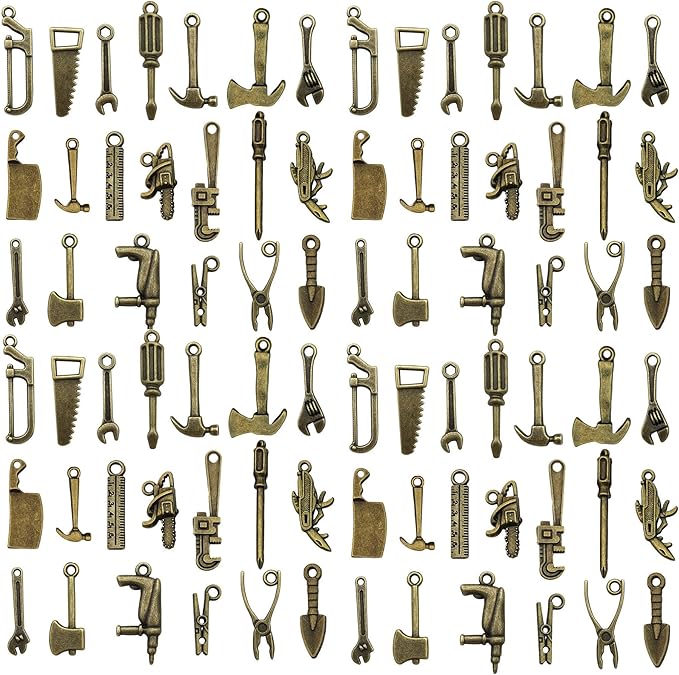 WOCRAFT 60pcs Antique Bronze Tools Bracelet Charms for Jewelry Making Sets DIY Necklace Bracelet Keychain Crafting Charms Kit Craft Supplies (SN901)