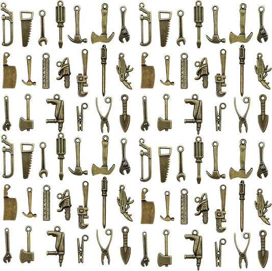 WOCRAFT 60pcs Antique Bronze Tools Bracelet Charms for Jewelry Making Sets DIY Necklace Bracelet Keychain Crafting Charms Kit Craft Supplies (SN901)