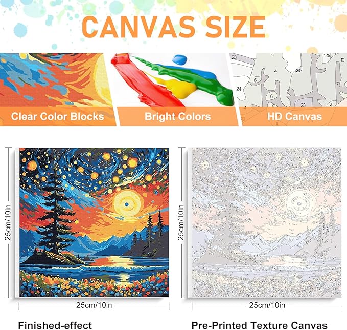 Framed Paint by Numbers Kit for Adults Beginners & Kids Ages 8-12, Starry Night Acrylic Easy Paint by Number with Frame, Watercolor Paint by Number Kits on Canvas Framed (10 * 10 Inch, without Easel)