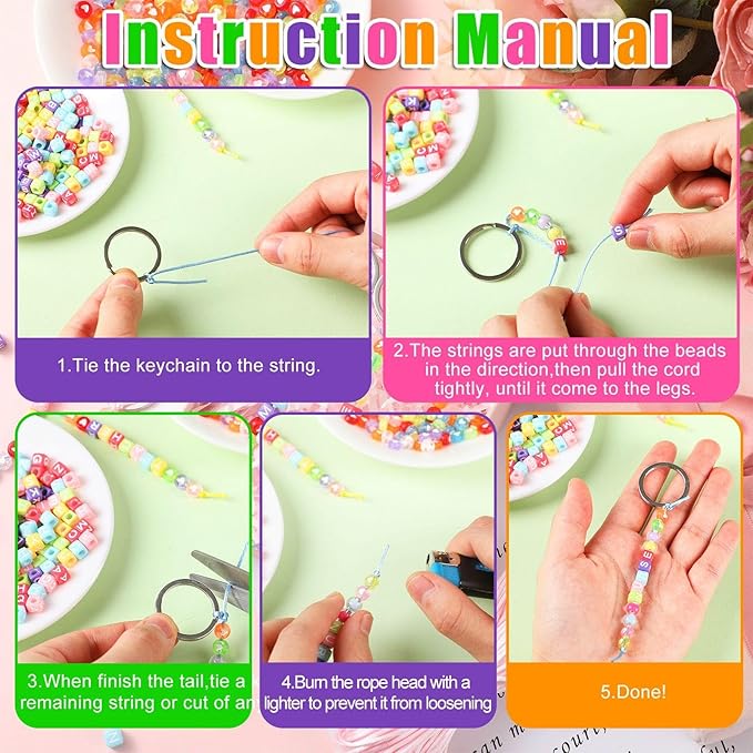 Landical 564 Pcs DIY Bead Keychain Kit Key Chain Making Craft Adjustable Letter Beads String Mama Gift Alphabet Bead Jewelry Key Ring Backpack Accessories for Party Favor(Round,Light Color)
