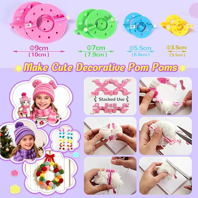 MIAOKE Weaving Loom Kit for Scarf with Pompom Maker, Long Knitting Loom Includes Storage Bag, Binding Needles, Yarn and Crochet Hooks, for Making Hats,Gloves and Blanket,DIY Craft Kit for Beginners