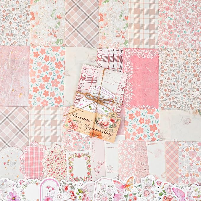 100pcs Vintage Scrapbook Paper Floral Journaling Stickers Assorted Set, Junk Journal Supplies, Scrapbooking Supplies Kit for Retro Crafts Planner Mixed Media Collage Card Album