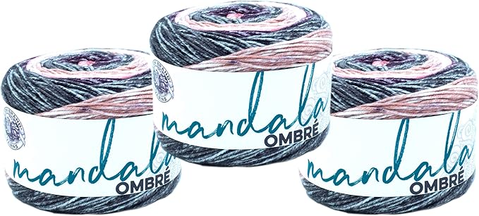 Lion Brand Yarn, Mandala Ombré Variegated Yarn for Crocheting, Knitting, and Crafts, Felicity, 3 Pack, Soft, Acrylic Fiber for Cozy Blankets, Worsted Weight Sweaters and Colorful Shawls