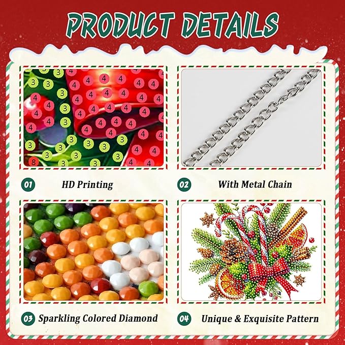 EMIEAUFG Christmas Diamond Art Hanging Kit for Adult, Xmas Candy Diamond Art Pendants, Double Sided Acrylic & 5D Special Shaped Rhinestone, Christmas DIY Ornament for Window Home Wall Decor