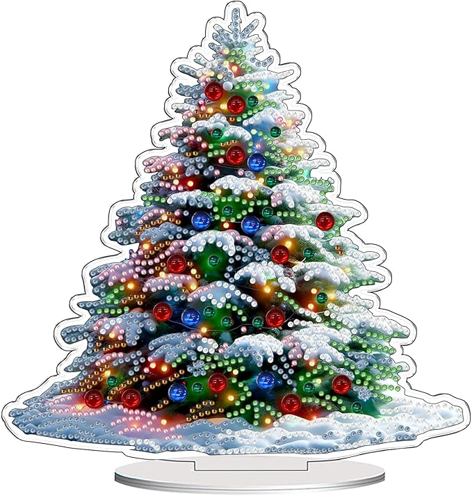 VODAPYC Christmas Diamond Art Tabletop Painting Kit, DIY Stand Up Double Sided Special Shaped Diamond Painting Desktop Ornament(Christmas Tree-2)